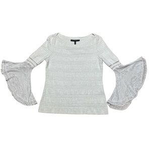 White House Black Market Metallic Sweater Sz M Boat Neck Sparkle Flutter Sleeve